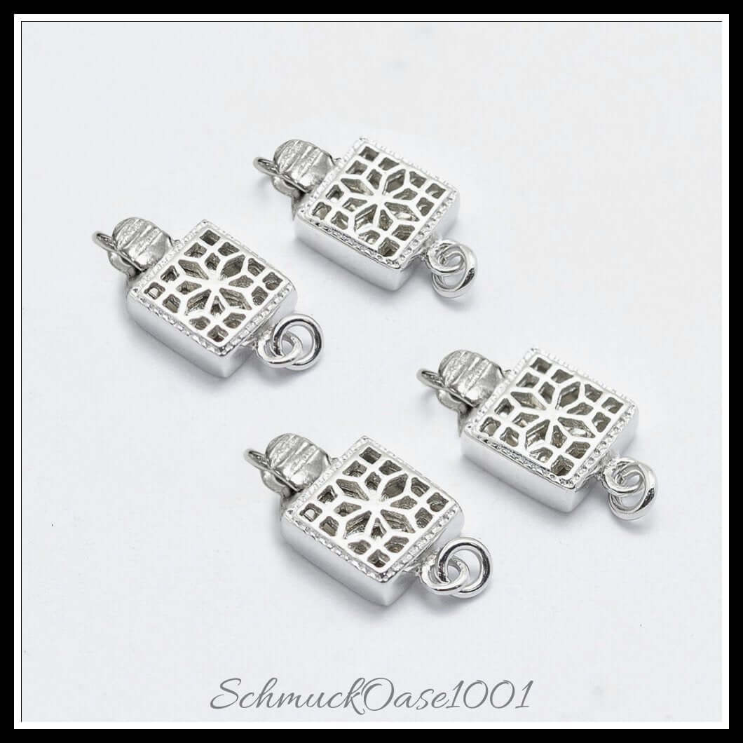 925 sterling silber boxschließen – viereck / 14.5x8x3 mm / 2 sets, in der farbe platinfarbe, perfekt für die herstellung individueller ketten und armbänder