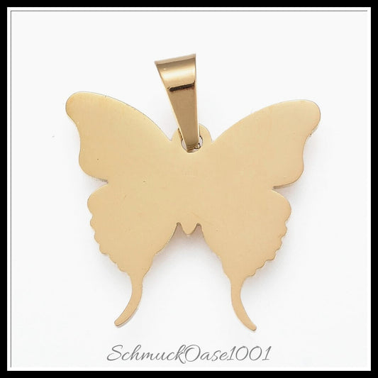 Edelstahl anhänger – schmetterling – laserschnitt / 18x19x1.2 mm / 3 stück, in der farbe gold