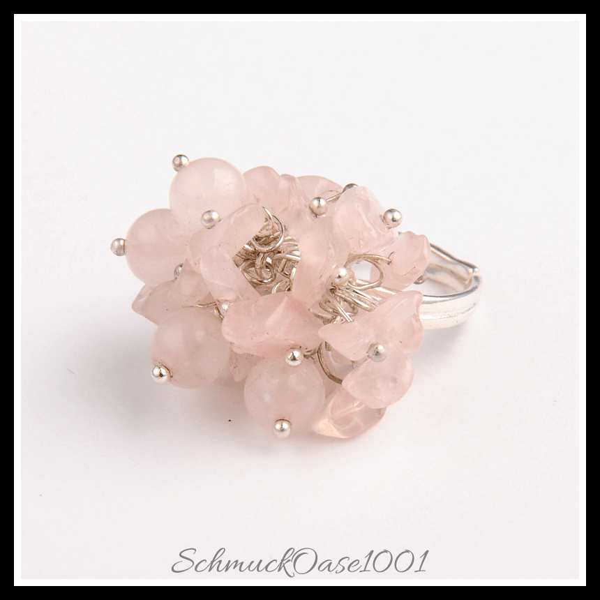 Valentinstag verstellbarer ring mit naturstein – 16 mm (1 stk.), aus messing / versilbert / natürlicher & synthetischer stein / verstellbar in der farbe gemischt und größe 16 mm