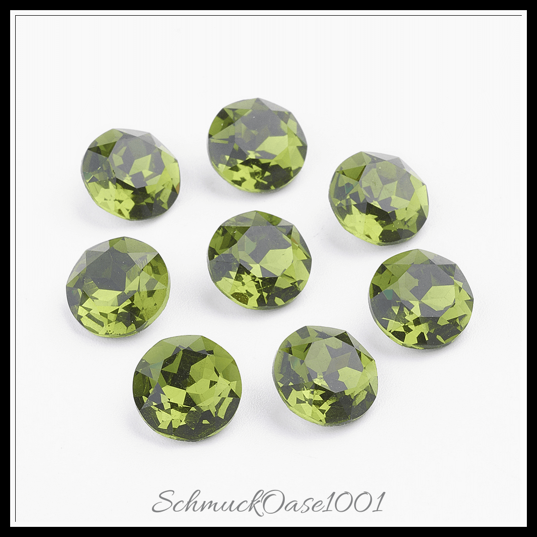 K9 glasrhinestone cabochons – klasse a – facettiert – flachrund – farbig – 10mm – 24 stück, aus farbig in der farbe k9 glasrhinestone, klasse a, facettiert, flachrund und größe 10x5 mm, 24 stk.