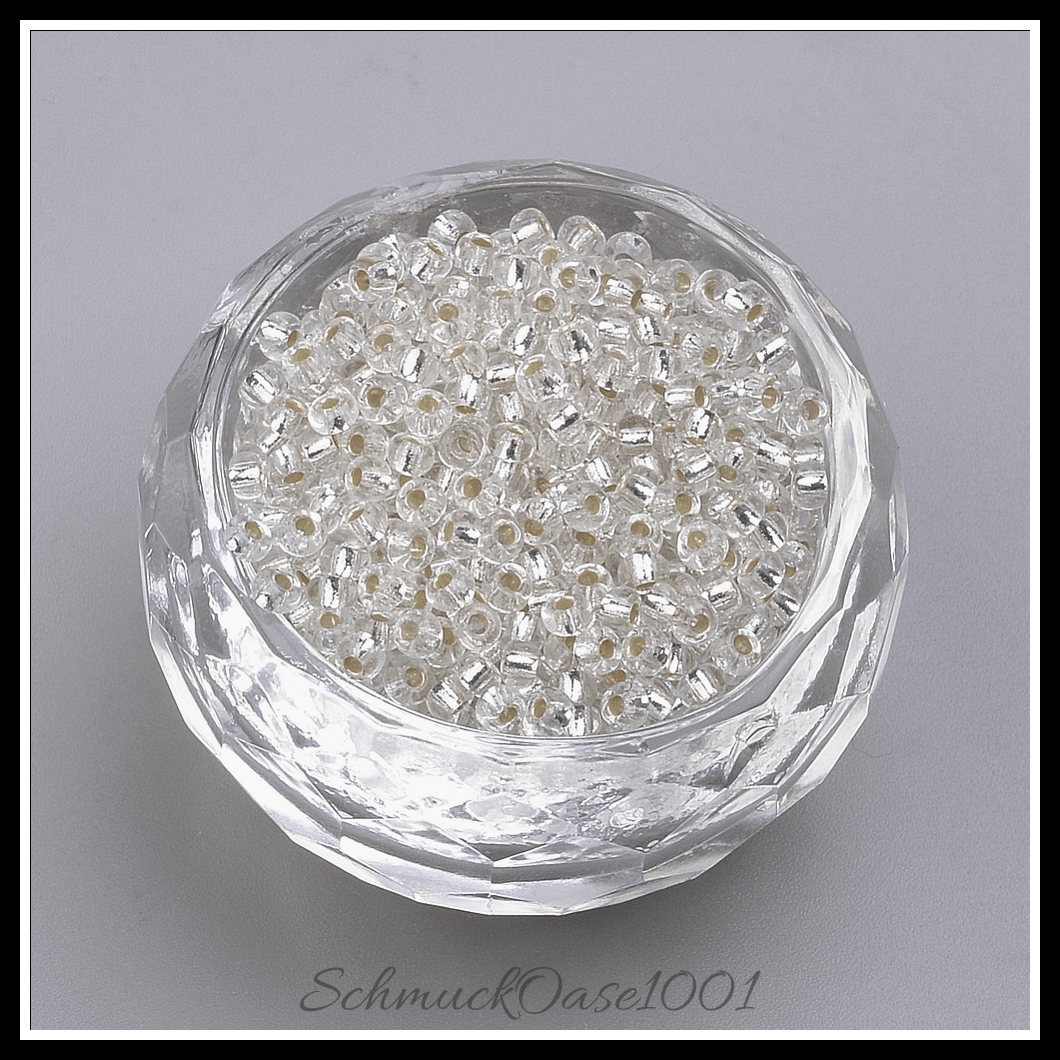 Fgb 12/0 runde glasperlen – transparent – mit silber ausgekleidet – klasse a – 40g, aus silber in der farbe glas, transparent, mit silber ausgekleidet, klasse a und größe 12/0 2x1.5 mm, loch: 0.5 mm; 40 gramm