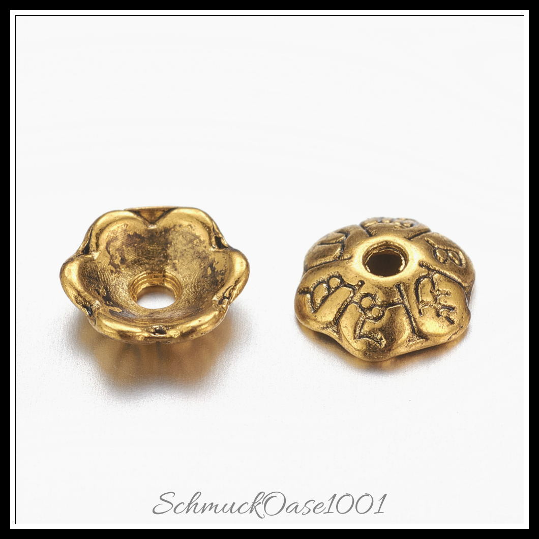 Tibetische stil legierung blume perlenkappen, cadmiumfrei, nickelfrei & bleifrei – 100 stk.
