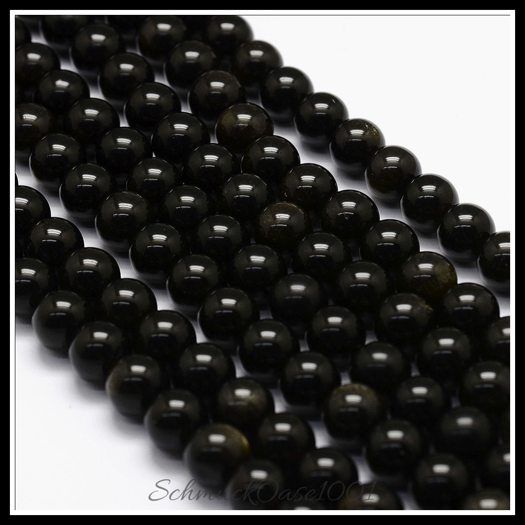 Natürliche goldenen glanz obsidian perlen – verschiedene größen, 2 stränge in den farben natuerlicher goldener glanz obsidian, rund, ausdrucksstark und ideal für auffällige designs