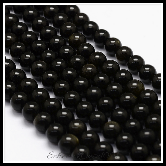 Natürliche goldenen glanz obsidian perlen – 2 stränge je 61 stk. in den farben natuerlicher goldener glanz obsidian, rund, ausdrucksstark und ideal für auffällige designs