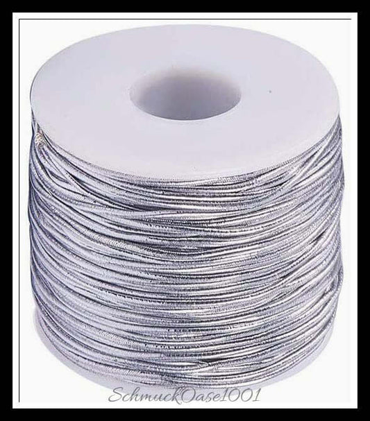 Elastische kordel – polyester außen, gummi innen – 1 rolle / ø1–2 mm – silber, in der farbe polyester, gummi, rund, elastisch, kordel