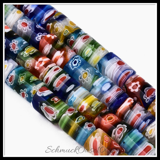 Handgemachte millefiori lampwork perlen stränge – kolumne, farbig in den farben millefiori glas, lampwork, kolumne, handgemacht, ausdrucksstark und ideal für auffällige designs
