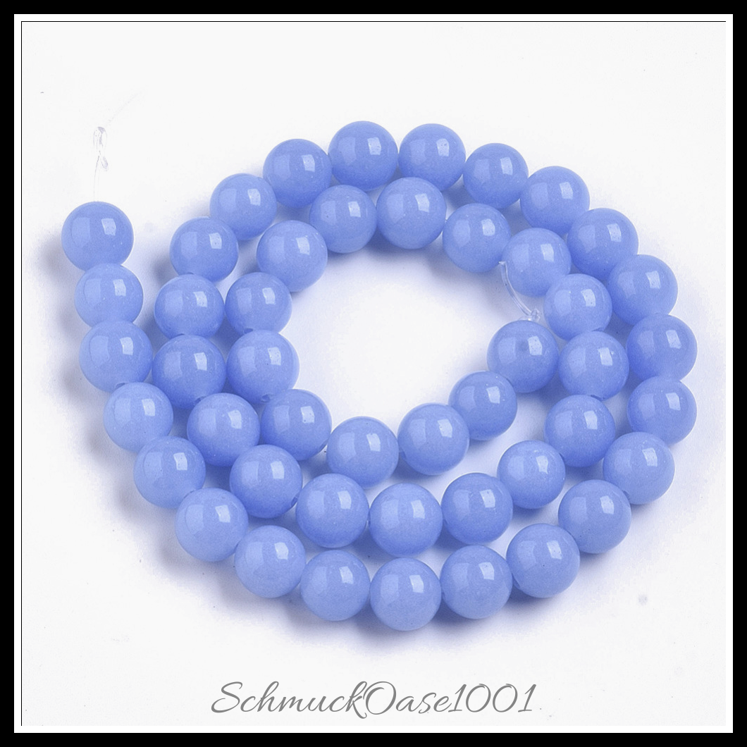 Synthetische leuchtende steinperlen – rund, verschiedene farben, aus kornblumenblau in der farbe synthetische leuchtende steinperlen, rund und größe 8x8 mm bohrung: 1 mm ca. 47-49 stk / pro strang  14.17''-14.69'' 2 stränge