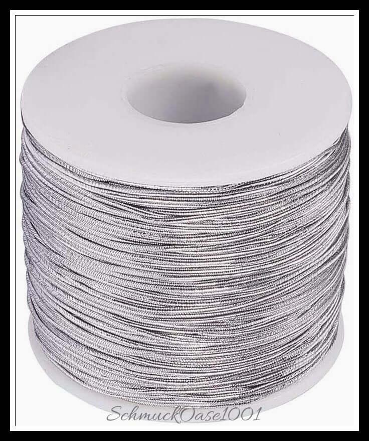 Elastische kordel – polyester außen, gummi innen – 1 rolle / ø1–2 mm – silber, in der farbe polyester, gummi, rund, elastisch, kordel
