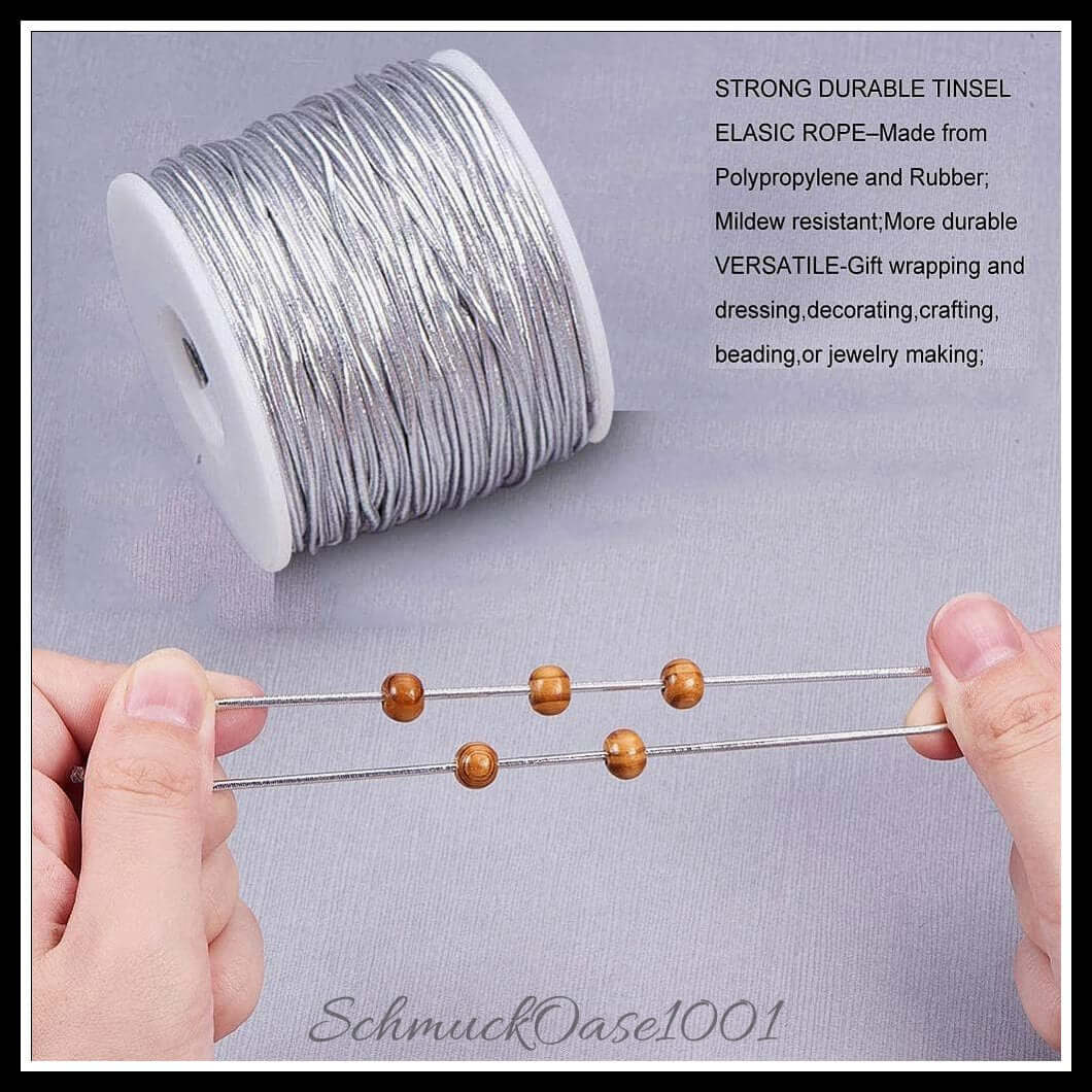 Elastische kordel – polyester außen, gummi innen – 1 rolle / ø1–2 mm – silber, zusätzliches detailbild