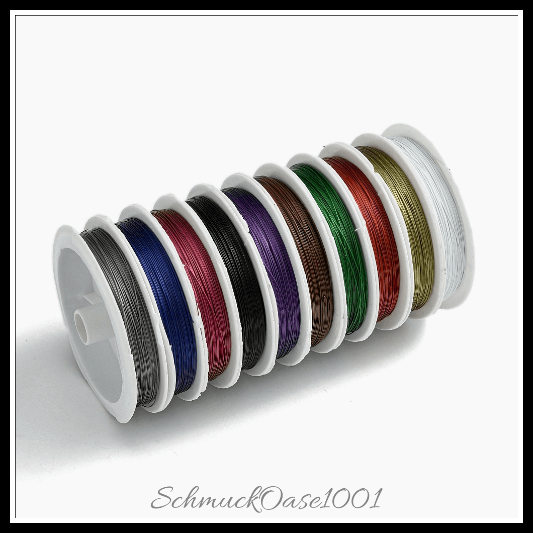 Tiger schwanz draht – nylonbeschichteter stahl – dunkel goldrute – 0.38mm – 10m – 1 rolle, in der farbe nylonbeschichteter stahl, tiger schwanz draht