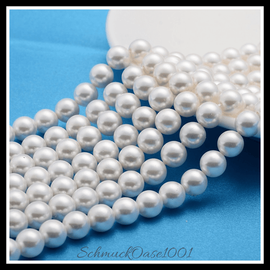 Shell perlen strang – weiß, 8 mm, rund (1 strang), in der farbe weiß