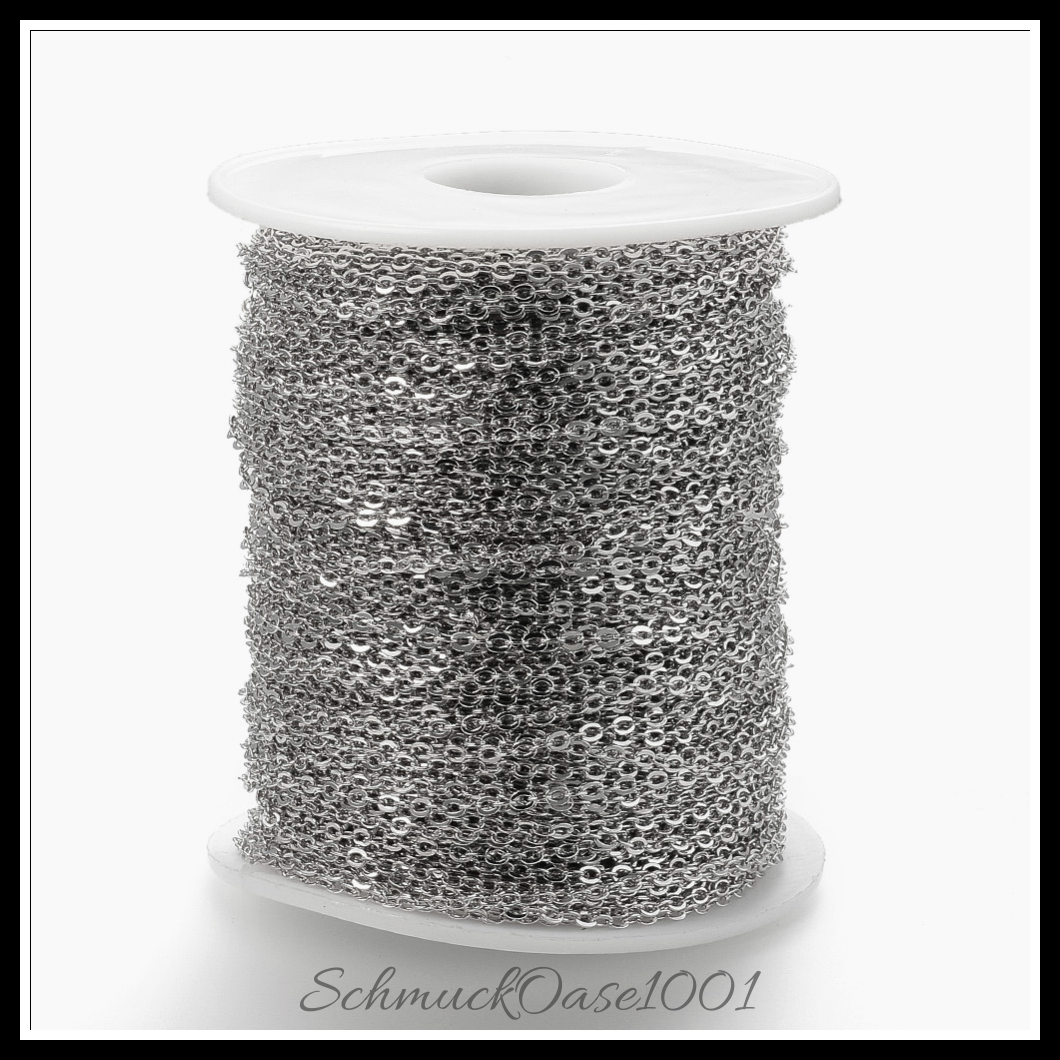 Messing-kabelketten, gelötet, mit spule, flachoval, nickelfrei, echt platiniert – 3 meter