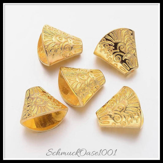 Tibetischen stil perlenkappen – dreieck / 18x20.5x11.5 mm / 5 stück, in der farbe golden