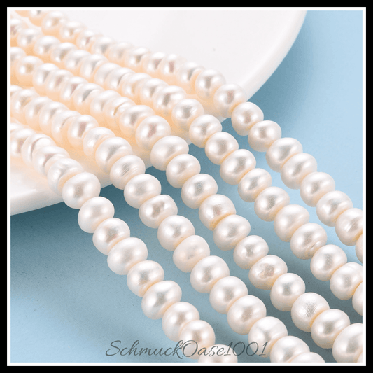 Natürliche flachrunde süßwasserperlen – 7.5–9x5–6 mm (1 strang), in der farbe naturweiß