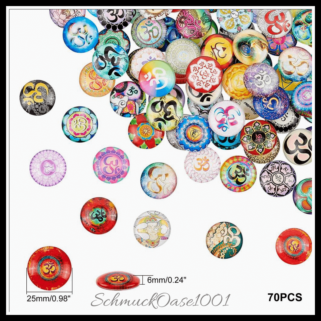 Chakra glas-cabochons – selbstklebend – 25 mm – 50 stück