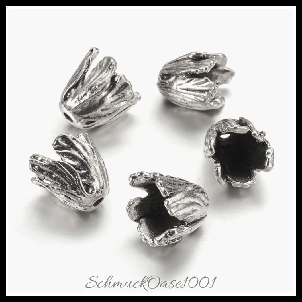 Tibetische perlenkappen & kegel – blume / 16x18x18 mm – 8–10 stück, in der farbe legierung, tibetischer stil, kegel, blume, bleifrei, nickelfrei, perfekt für die herstellung individueller ketten und armbänder