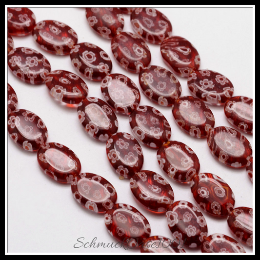 Millefiori-glasperlen strang, flachoval, handgemacht – 1 strang in den farben millefiori glas, flachoval, handgemacht, ausdrucksstark und ideal für auffällige designs