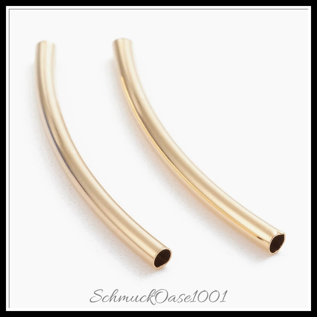 Messingrohrperlen – tube / 30x2 mm / 20 stück, aus messing / gebogen, 24k vergoldet in der farbe gold und größe 30x2 mm, loch: 1.5 mm / 20 st.