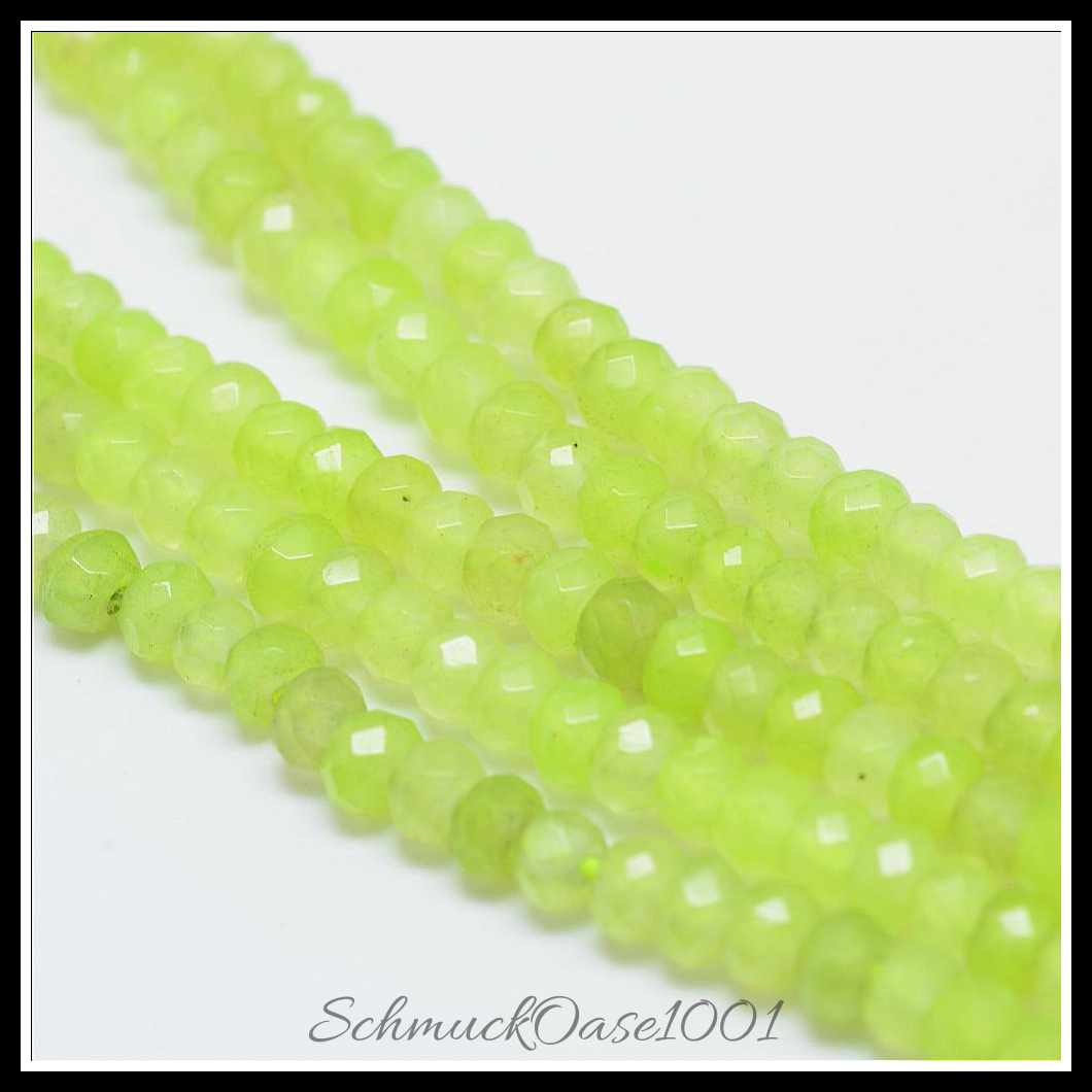 Natürliche jadeperlen, gefärbt, facettiert – rondell, verschiedene farben, in der farbe natuerliche weisse jade, gefaerbt, facettiert, rondell, ausdrucksstark und ideal für auffällige designs