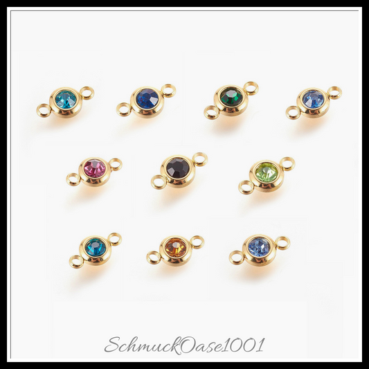 304 edelstahl strass verbindungen, flachrund, golden, mischfarbe, 8 stk. in den farben 304 edelstahl