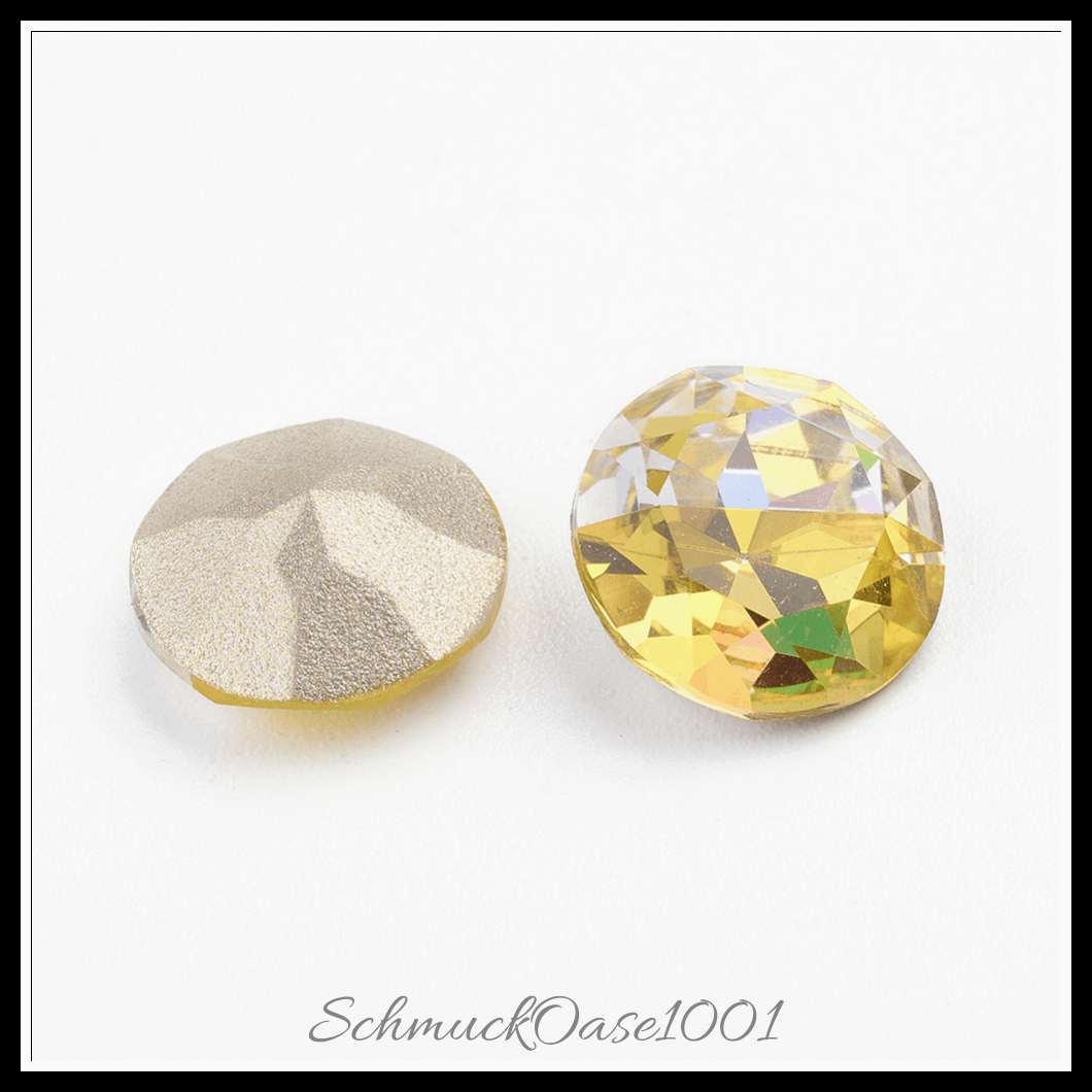 K9 glasrhinestone cabochons – klasse a – facettiert – flachrund – farbig – 10mm – 24 stück, aus farbig in der farbe k9 glasrhinestone, klasse a, facettiert, flachrund und größe 10x5 mm, 24 stk.