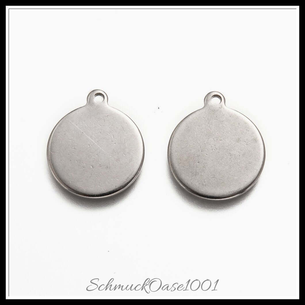 201 edelstahl anhänger – flachrund / 21x18x1.5 mm / 50 stück, in der farbe edelstahl farbe