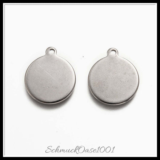 201 edelstahl anhänger – flachrund / 21x18x1.5 mm / 50 stück, in der farbe edelstahl farbe
