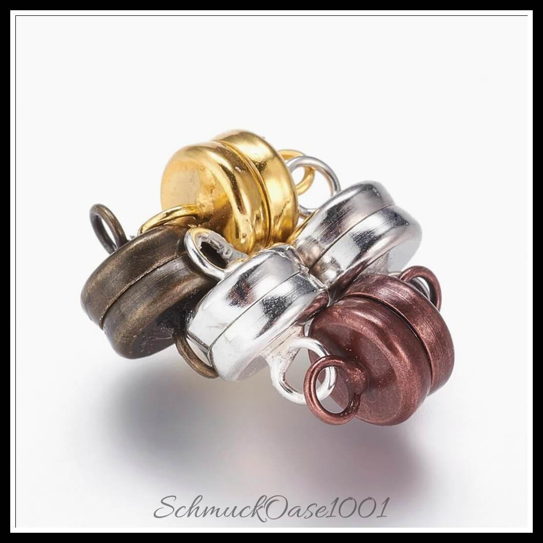 Messing magnetschließen – flachrund / ø11x7 mm / 10 stück, in der farbe mix, perfekt für die herstellung individueller ketten und armbänder