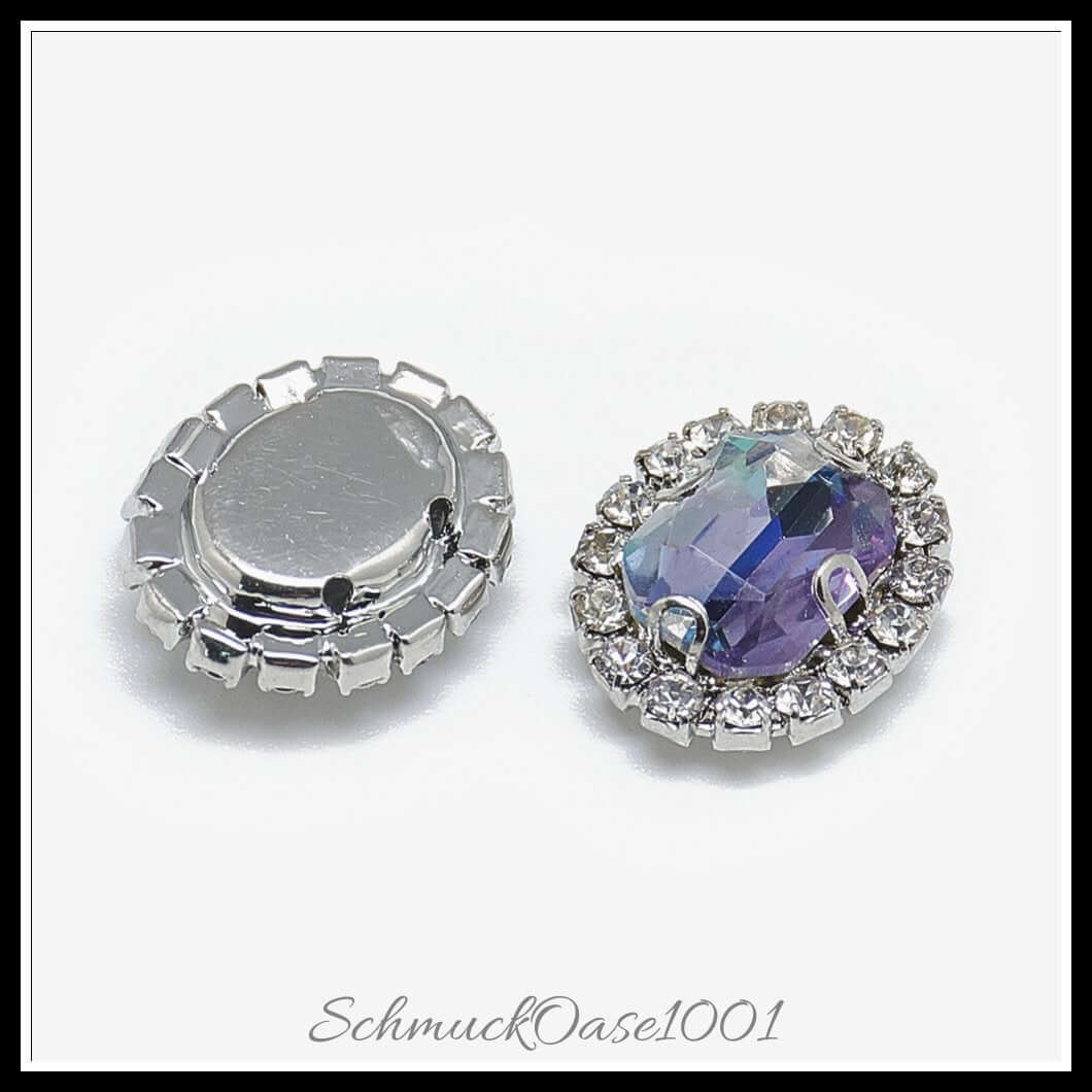 Nähen auf rhinestone – ellipsenförmig / 12.5x10.5x5 mm – 5 stück, in der farbe glas, k9 strass, facettiert, ellipsenförmig, laserart, zinkeinstellung, messing, platinfarben, bekleidungszubehör, kreativ und vielseitig einsetzbar