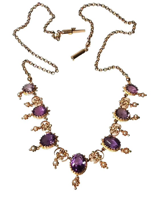 Viktorianisches belle époque collier aus 14k gold mit sibirischen amethysten, zusätzliches detailbild
