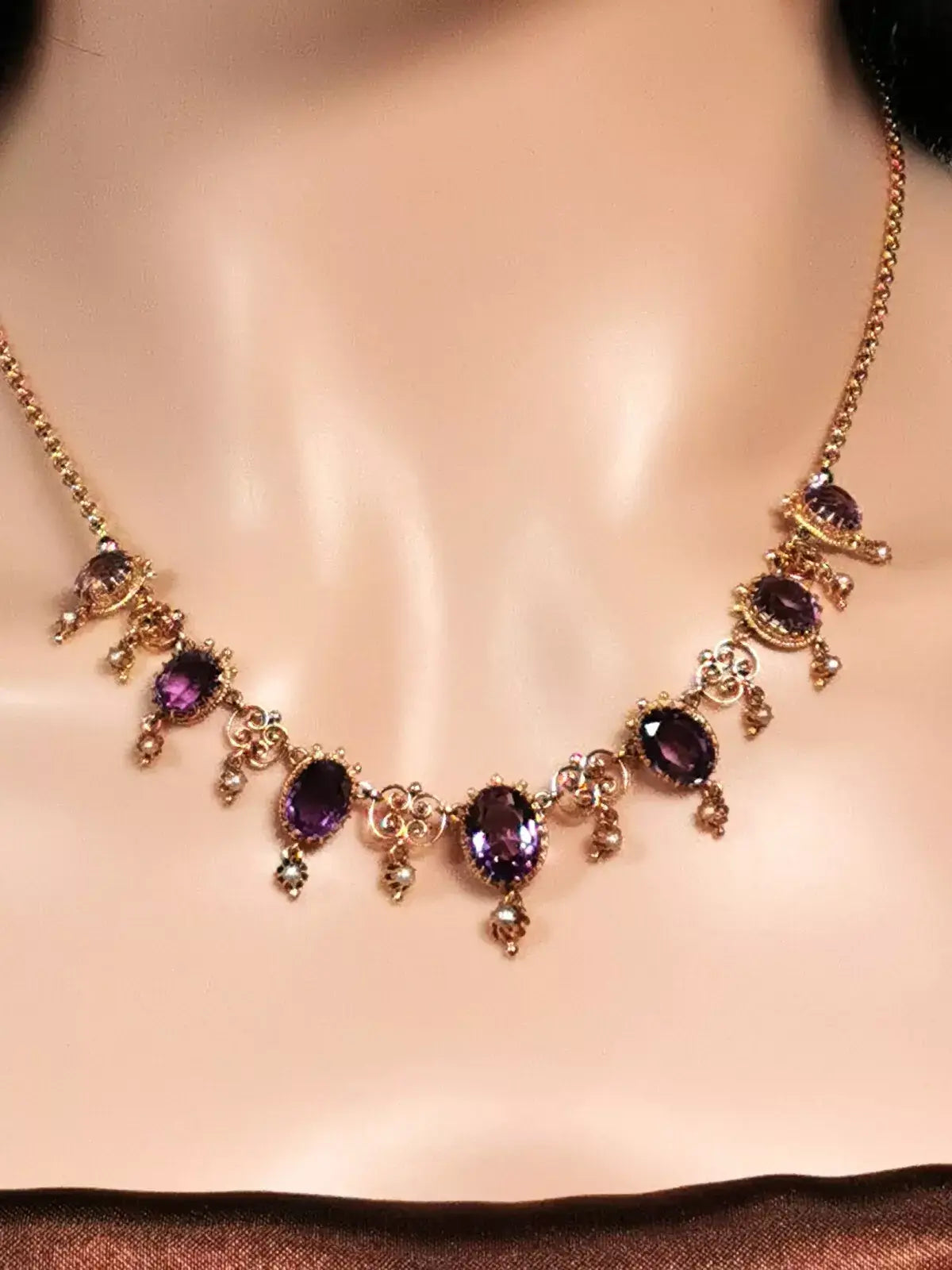 Viktorianisches belle époque collier aus 14k gold mit sibirischen amethysten, zusätzliches detailbild