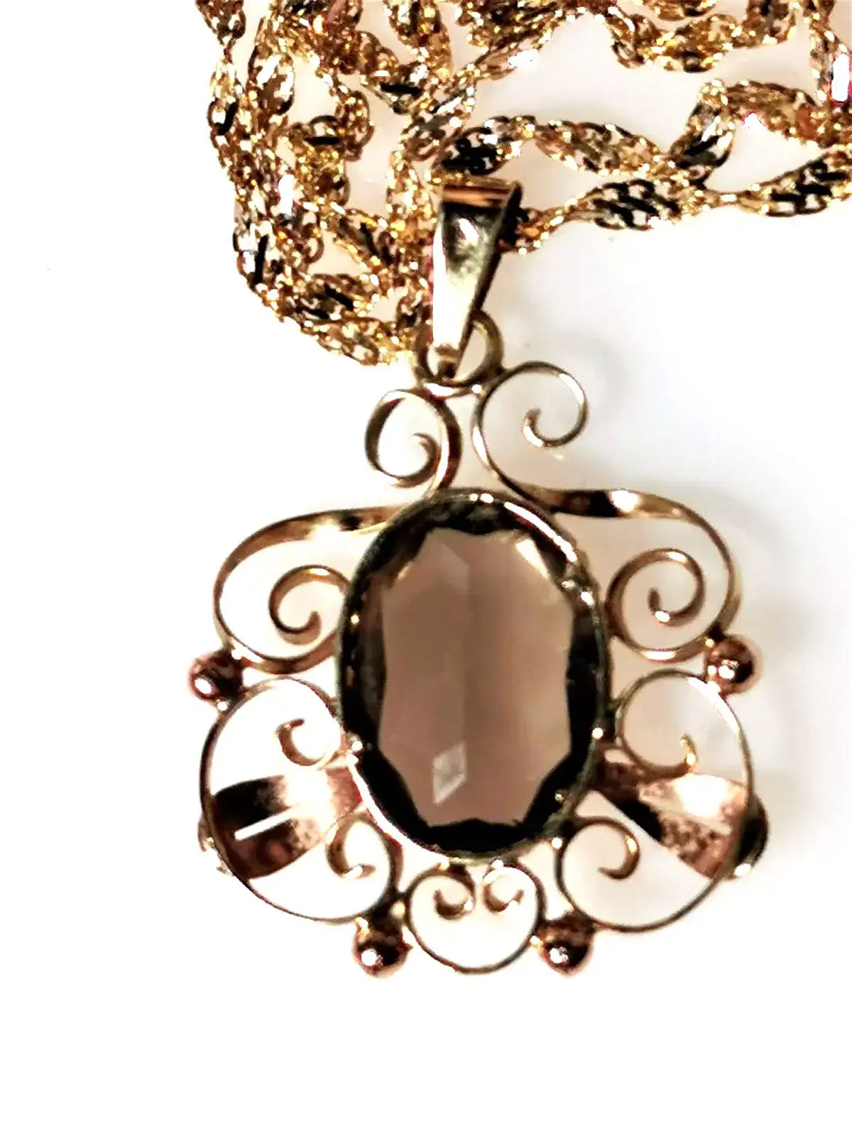 Art-deco anhänger aus 14kt rosé-gelbgold mit rauchquarz – handgefertigt, zusätzliches detailbild