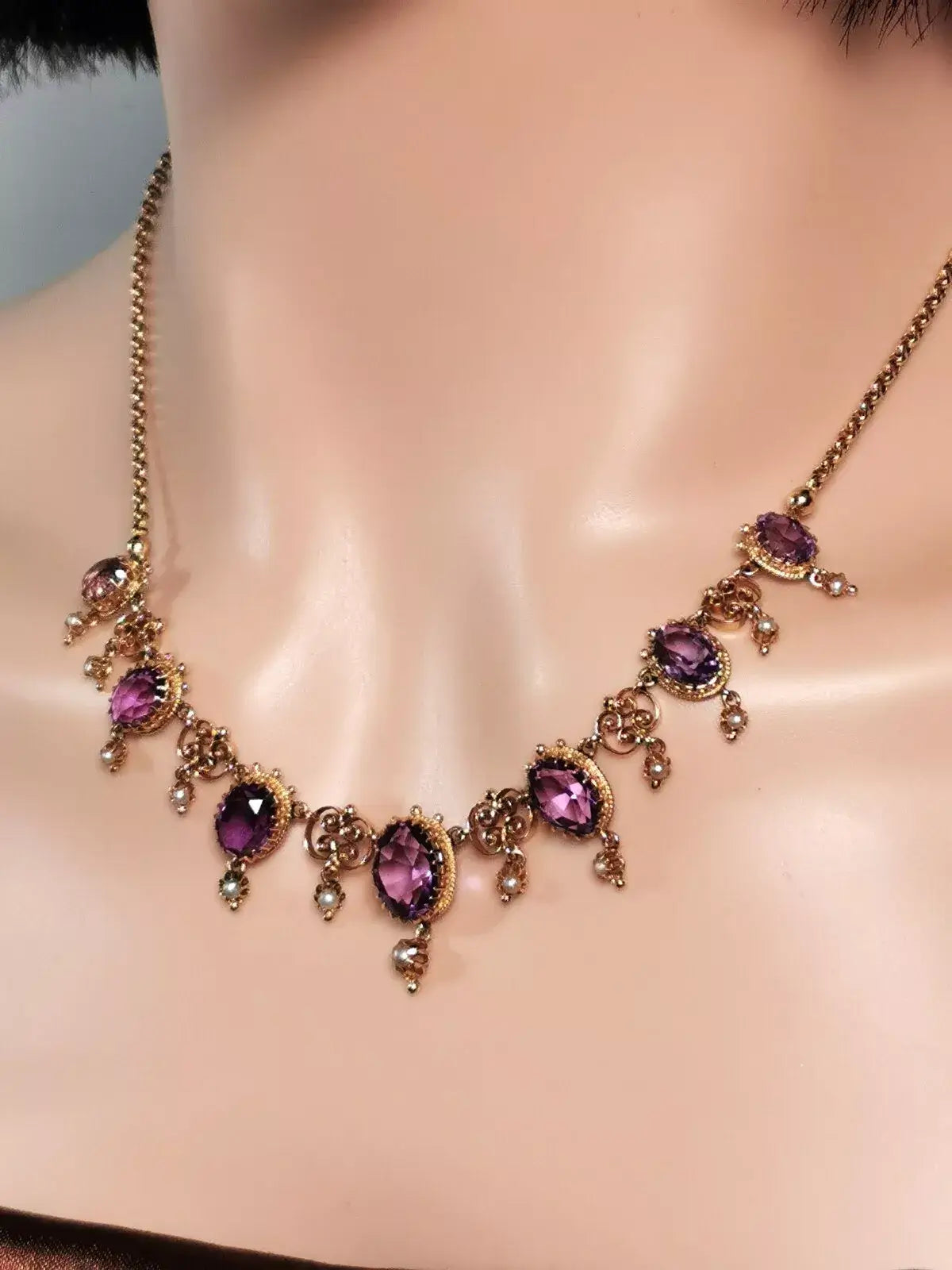 Viktorianisches belle époque collier aus 14k gold mit sibirischen amethysten, zusätzliches detailbild