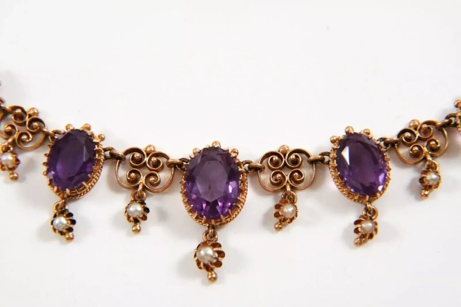 Viktorianisches belle époque collier aus 14k gold mit sibirischen amethysten, zusätzliches detailbild