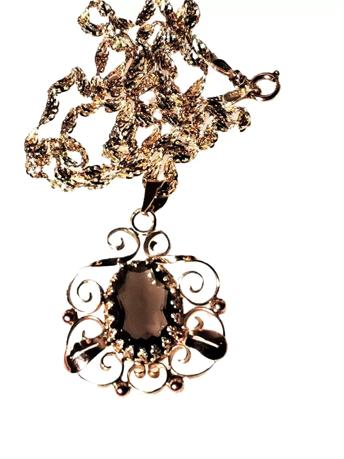 Art-deco anhänger aus 14kt rosé-gelbgold mit rauchquarz – handgefertigt, zusätzliches detailbild