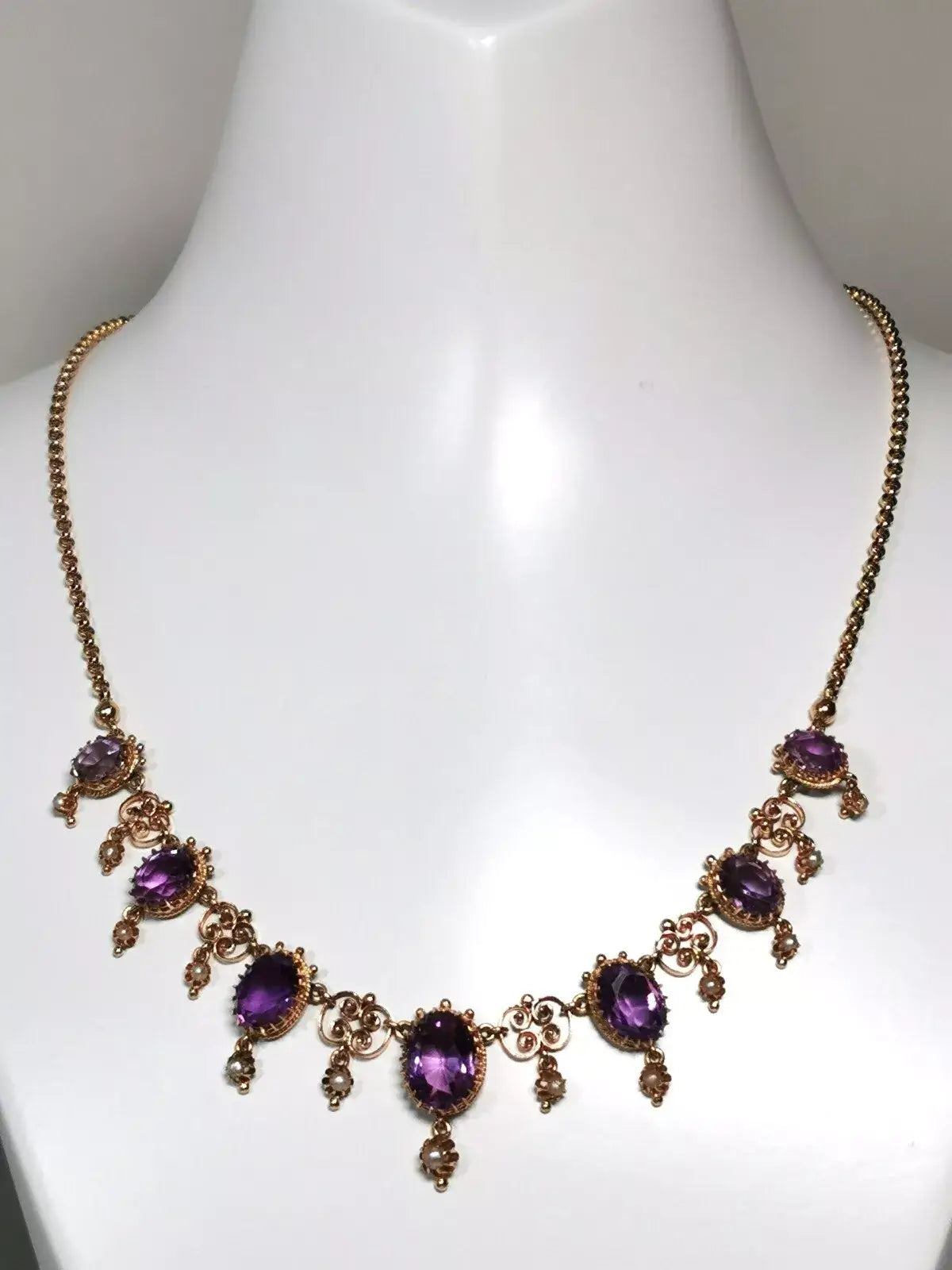 Viktorianisches belle époque collier aus 14k gold mit sibirischen amethysten, zusätzliches detailbild